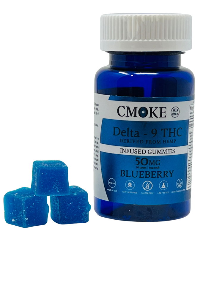 Cmoke D9 50mg gummies BLUEBERRY CMK-GUM-D9 Gummies by Cmoke with Blueberry and D9 SKU CMK-GUM-D9-BB